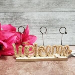 Sonoma 'Welcome' 3 photo clip table decor Rope Sand Seashells NEW